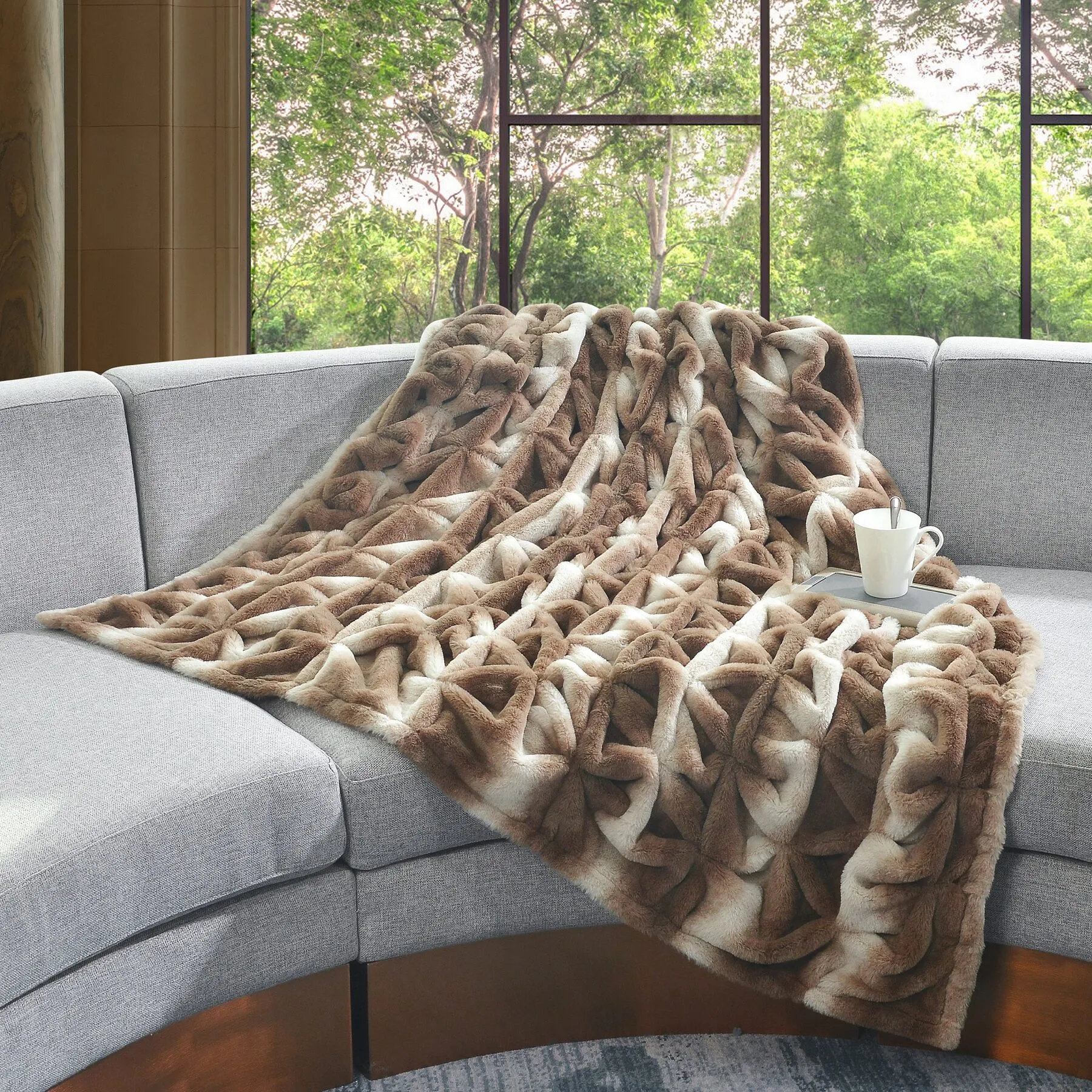 Throw Blankets — 100% polyester faux rabbit fur, printed crinkle finish