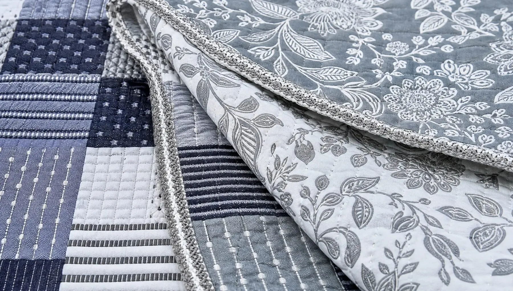 Reversible jacquard patchwork bedspreads — multiple patterns and colorways from one line