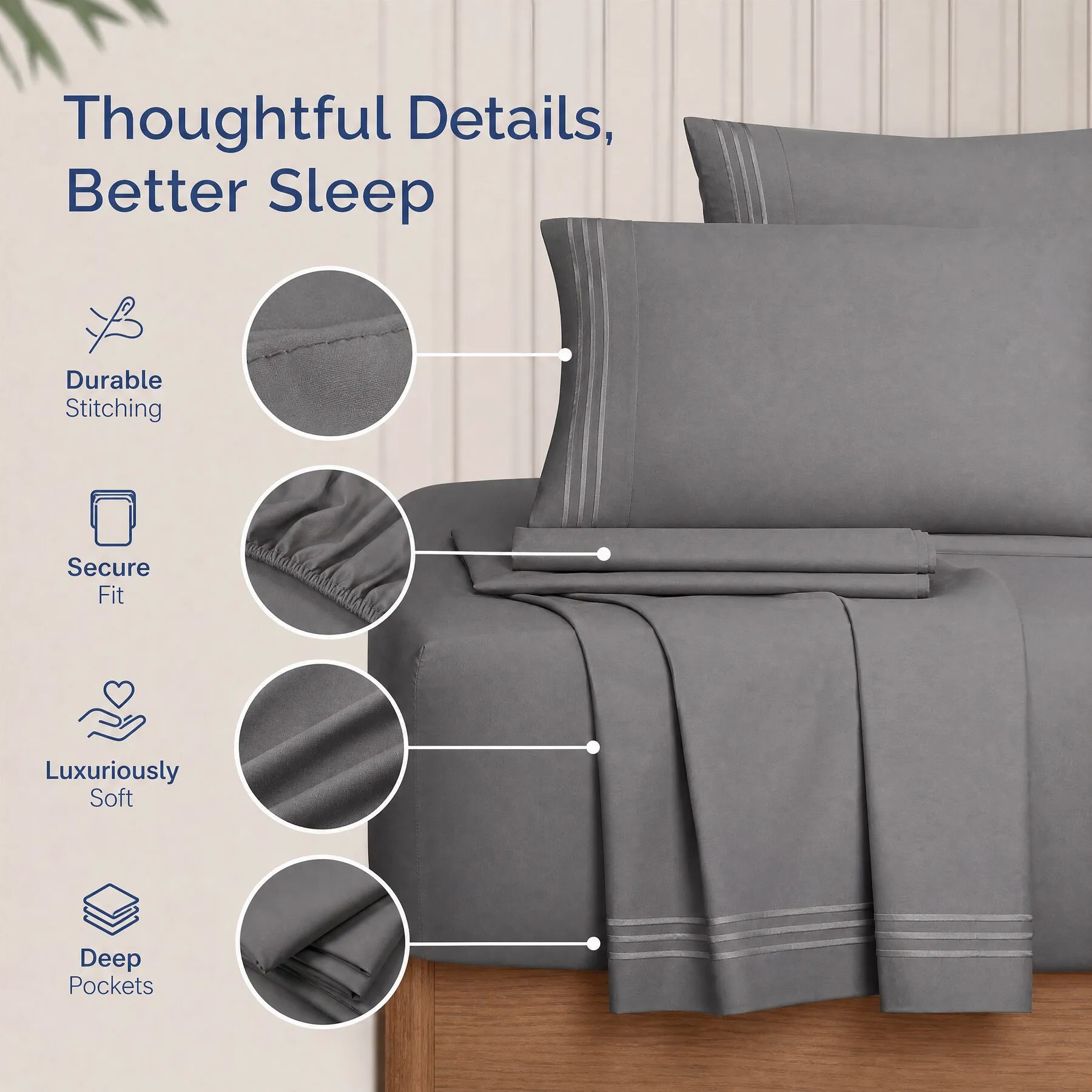 Solid-color polyester microfiber sheet set — photo 6
