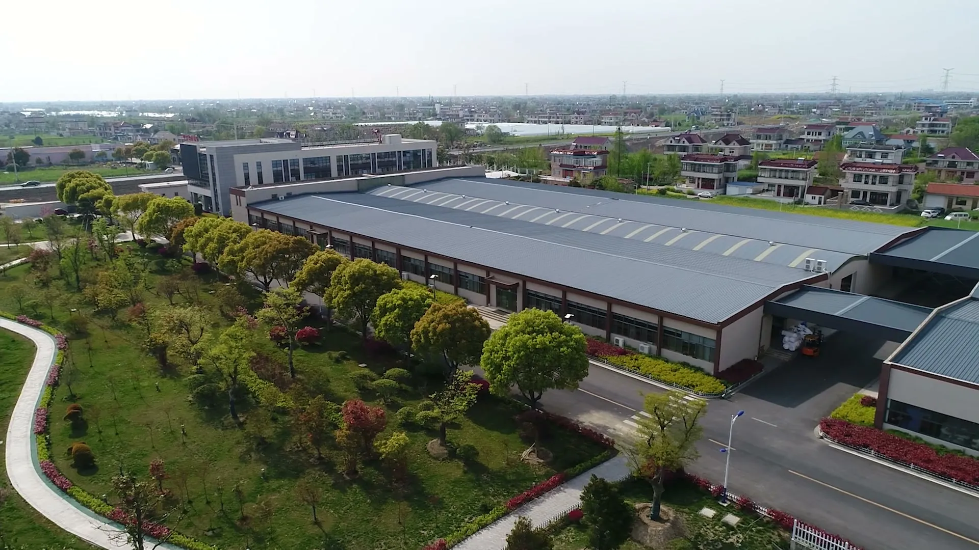 Aerial view of the Tulip factory campus in Nantong, Jiangsu, China